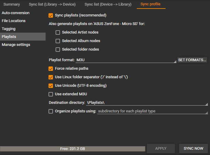 MediaMonkey Device Profile Sync Profile Playlists